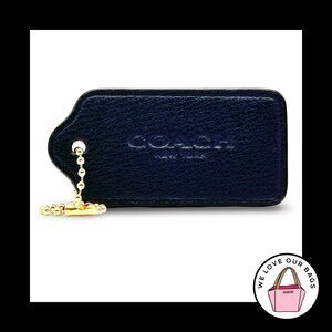 2.5" COACH NEW YORK Navy Blue Leather Brass Key Fob Bag Charm Keychain Hang Tag